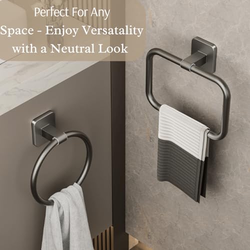 Image of Tenom Towel Hanger for Wash Basin, Self Adhesive Towel Holder for Kitchen & Bathroom, ABS Plastic Light Weight Rustproof Napkin Holder, Wall Mounted No Drill Towel Rod (Grey, Rectangle)