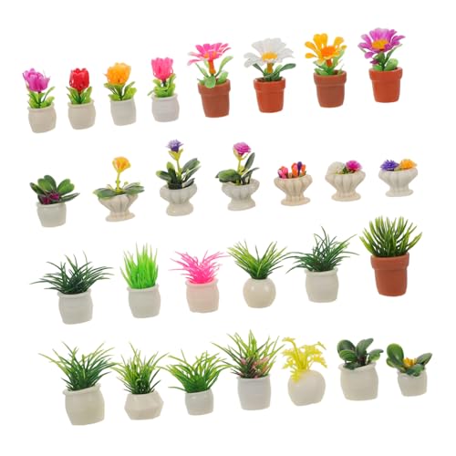 Kisangel 28stücke Miniatur-Bonsai-Pflanzen Aus Kunstharz Für Puppenhäuser Miniatur-gartenpflanzen Als Dekoration Winzige Topfpflanzenmodelle Künstliche Blumentöpfe Puppenhaus-pflanzenzubehö