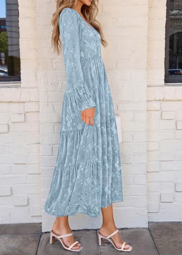 Image of KIRUNDO Spring Wedding Guest Dresses for Women 2026 Maxi Floral Long Sleeve Elegant Ruffle Tiered Flowy Party Long Dress