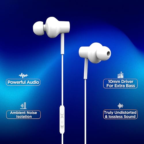 Image of GIZMORE ME348 Type C in- Ear Earphones with Deep Bass, 10mm Driver, Noise Isolation, Inbuilt Mic Compatible with All Smartphones, Laptop, PC, Tablets and Other Type-C Devices (White)