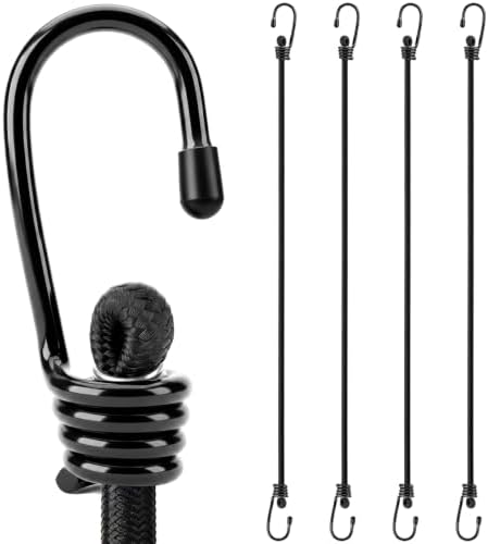 4-Piece 80 Inch Bungee Cords with Hooks, Heavy Duty Outdoor Elastic Bungee Straps, Industrial Grade Bungee Cord for Securing Tarps, Luggage, Tents, Bikes or Garden Tidying - 1