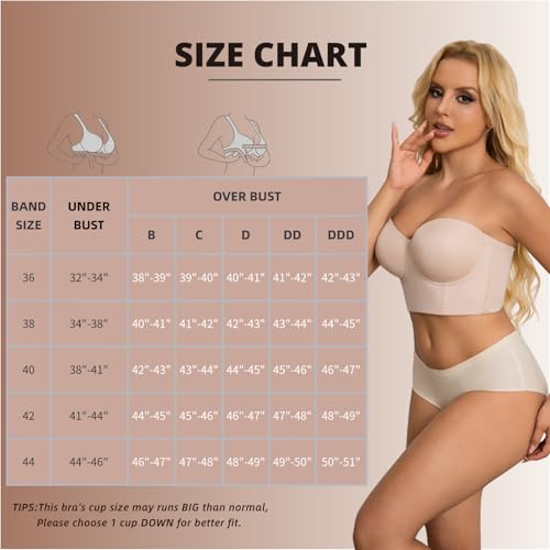 Image of Strapless Bras for Women Push up Bra No-Slip Silicone Strip Hide Back Fat Bra (36B-44DD)
