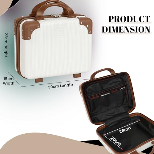 Image of Storite Hard Shell Vanity Bag Cosmetic Case for Women, Makeup Organizer - Brown & White