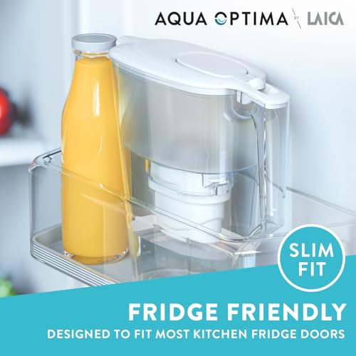 Aqua Optima Liscia Water Filter Jug & 1 Evolve+ Filter Cartridges 2.5L White - Fridge & Dishwasher Friendly, Easy Fill - Reduces Limescale, Chlorine & Other Impurities - By LAICA (Packaging May Vary)