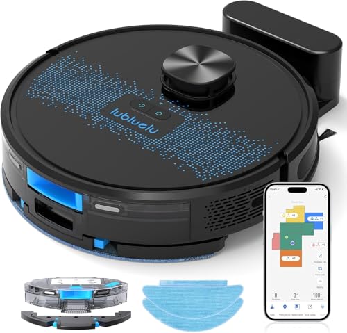 Lubluelu 4500Pa Robot Aspirapolvere Lavapavimenti con Mappatura a 5 Piani, Robot Vacuum Mop 3 in 1, LiDAR Laser 9.0, Aspirapolvere Robot Silenzioso per Pulizia Domestica, WiFi/APP/Alex Control (SL60D)