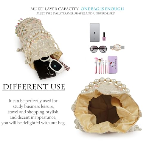 Image of Nevis Silk Fabric Embroidered Potli Bag with Pearl Beaded Handle | Designe Ethnic Drawstring Clutch for Wedding, Festive