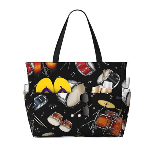 Sac de plage sac à bandoulière femme Tambour Noir grand format