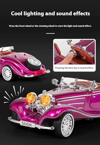Image of WORSHIPER Vintage Convertible Toy Car with Lights & Sounds � 1:32 Scale Die-Cast Classic Car Model for Kids & Collectors � Pullback Action, Openable Doors (Black Color)