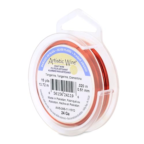Image of Artistic Wire, 24 Gauge Silver Plated Tarnish Resistant Colored Copper Craft Wire, Tangerine, 15 yd