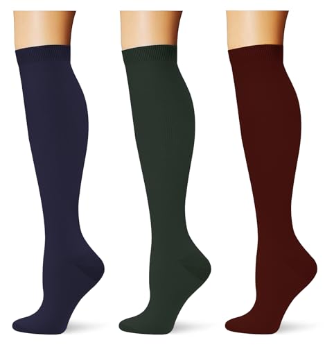 Image of (3 pairs) Compression Socks 20-30 mmHg Long Knee High Socks for Women Men Support Athletic Travel Daily Wear