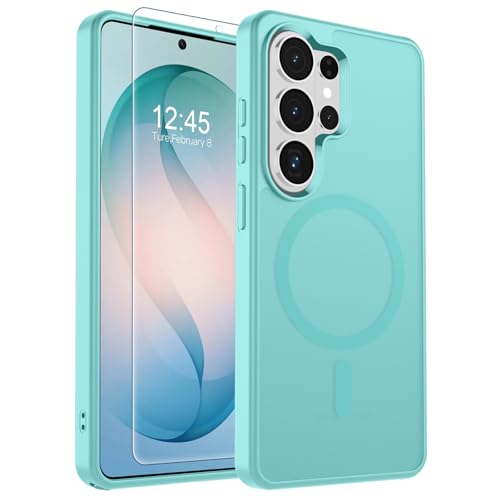 Image of SUPFINE Magnetic for Samsung Galaxy S26 Ultra Case with Screen Protector, (Built-in Magnets) (Military Grade Drop Protection) Slim Translucent Shockproof Phone Case,Blue Green