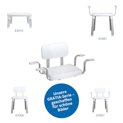 Weinberger Badewannensitz mit Rückenlehne | Sitzbrett | Belastbar bis 150 kg | Anti-Rutsch | Wannenbreite 52-64 cm | Moderne Badezimmerhilfe für Senioren | Modell 48538 | Weiß