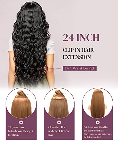 Clip In Hair Extensions, Lonai 6Pcs Curly 24" Long Synthetic Clip On Hairpiece For Women Natural Ash Blonde #TOP4