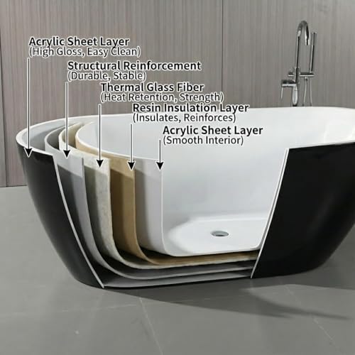 Image of Garvee 67 inch Deep Soaking Bathtub, Non-Slip Acrylic Tub with Chrome Drain, cUPC Certified, Ergonomic Modern Bath for Bathrooms, Easy-Install, Black Upturned