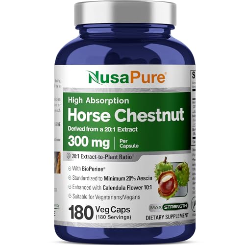 NusaPure Horse Chestnut Capsules 300 mg 180 Veg Capsules (Non-GMO Vegan)