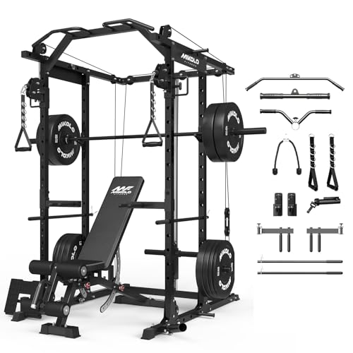 Image of Mikolo Power Cage, Power Rack with Cable Crossover System, 1500LBS Squat Rack with LAT Pull Down System, Workout Cage with Pulley System for Fitness Home Gym