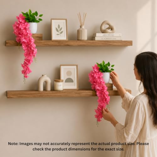 Image of fancymart Artificial Flower Pink Wisteria Hanging Plant with White Pot, 60 cm Height, Pack of 2, Realistic Floral Vine for Home, Office, Living Room & Wall Decor