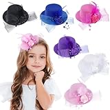 Zinniday 6 Pieces Tiny Victoria Hats - Small 2026 Flower Derby Attire Hat Small Satin Top Pillbox Fascinators with Hair Clip,6 Colors Mini Clip-On Tea Party Cap Hair Accessories