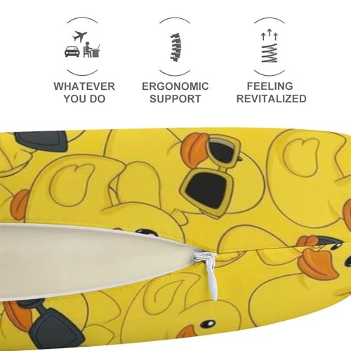 Image of Fashion Travel Pillow Memory Foam Chin Head Support Cute Rubber Yellow Ducky with Sunglasses, Breathable Washable Cover for Women Men Airplane Car Decor
