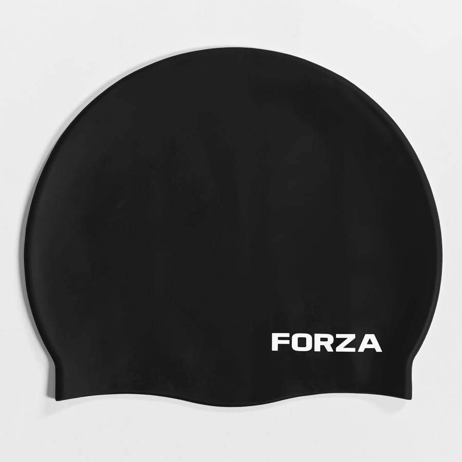 FORZA Kids’ Swimming Caps | Premium Silicone Swim Hats for Children Aged 3-13 | Comfortable, Durable, & Splash-Proof | Available In 5 Multiple Pack Sizes (5, Black, S)
