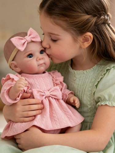 Image of EKOKIZ Realistic 20-Inch Reborn Baby Doll, Weighted Lifelike Newborn Girl with Soft Cloth Body and Feeding Set, Gift for Ages 3+