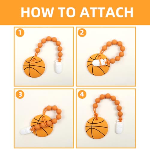 Image of Baby Food Grade Silicone Sport Ball Teether Toy with Pacifier Clip Holder,Teething Toys Gift Set for 3 Months+ Boys and Girls,Freezer Safe,BPA Free. (Basketball)