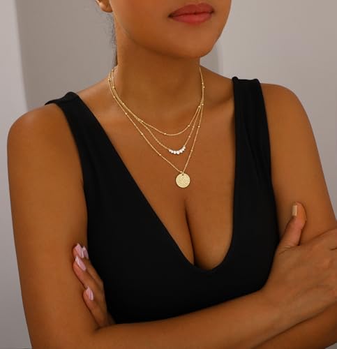 BBV Layered Gold Necklaces for Women Stackable Dainty 14K Gold Plated Silver Chain Necklace Layering Cute Fashion Pendant Choker Necklaces Trendy Jewelry Set Gifts for Women3