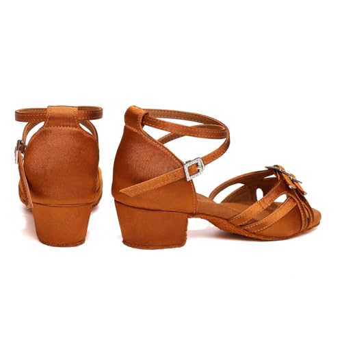 Girls Latin Dance Shoes Low Heels Satin Ballroom Salsa Tango Professional Practice Dance Shoes4