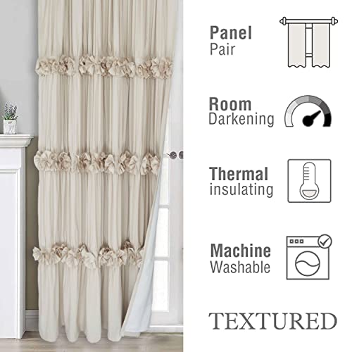 Hig Boho Ruffled Window Curtains With Blackout Liner, Feminine Window Treatments 84 Inch Length 2 Panels Set, Country Rod Pocket Drapes With Handmade Bow Ties For Bedroom Nursery, Camel （Eva） #TOP1