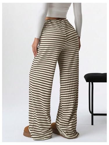 Women's Striped Pants Knit Lounge Pants Wide Leg Baggy Sweatpants Comfy Pajama Bottom2