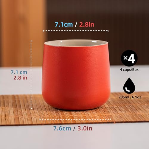 Image of TEANAGOO Japanese Tea Cup, 7.2Oz / 205 ml,Red, H19, 4 Pcs /box, Japansese Cups,Chinese Tea Cups, Occupied Japan Tea Cups