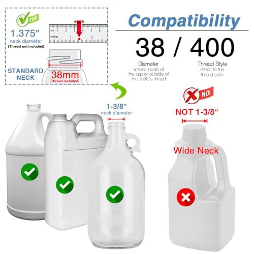 AMORIX 2 Pcs 38-400 Gallon Pump for Jug 10cc Dispensing Gallon Jug Pump Dispenser Lotion Gallon Shampoo Pump Top Replacement Black & White, Fits 1 Gallon Bottle 64oz 128oz Hand Sanitizer Containers4