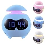 Kids Alarm Clock,OK To Wake Emoji Alarm Clock For Kids,Sleep Training Stay In Bed Clock With Bluetooth Speaker,RGB Colorful Light Multicolor Night Light,Brightness adjustable,Dual Alarm Setting(Blue)