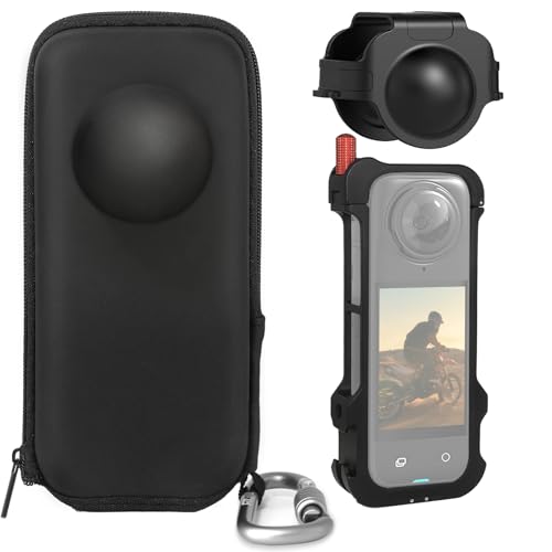 Aluminum Frame Cage Carrying Hard Shell Travel Storage Case Silicone Lens Cover Protective Compatible with  Anti-Scratch Metal case Housing Shell Accessories Kit Black - FiTSTILL insta 360 X4