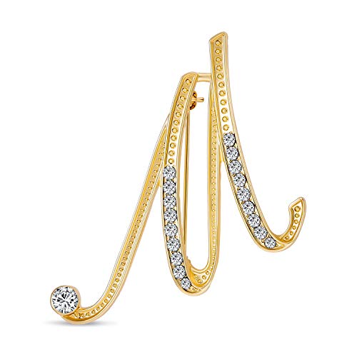 Image of Bling Jewelry Large Statement ABC Pave Crystal Cursive Script Monogram Letters Alphabet Initial Scarf Lapel Pin Brooch For Teen Women Rose, Yellow Gold Silver Plated