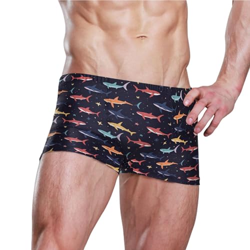 Cute Shark Mens Swim Trunk Swimwear Bathing Suit Swim Brief Square Leg Board Short S B04049703