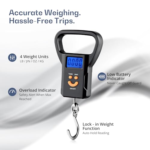 Image of iBELL LS520M Luggage Weighing Scale, Portable, 50 KG, Hook Type with Digital LED Screen, Tare Function, Auto Power off, Data Look Function, Over Load & Low battery Indicator (Black)