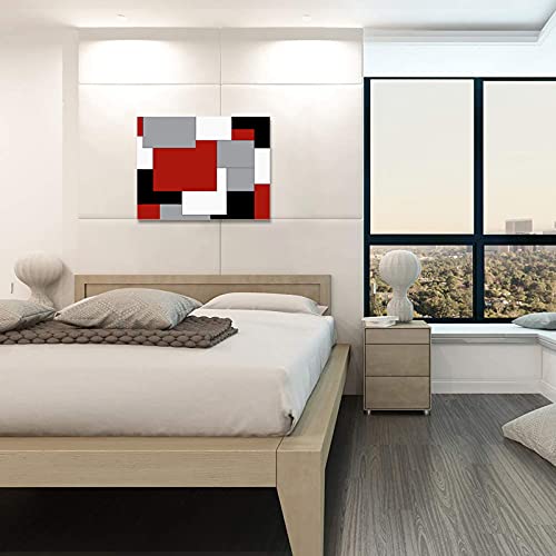 Oil Painting Canvas Artworks Abstract Red Black Grey White Color Block Photo Prints Wall Art Splicing Geometric Plaid Stretched And Framed Poster Pictures For Kitchen Walls Decor Ready To Hang #TOP3
