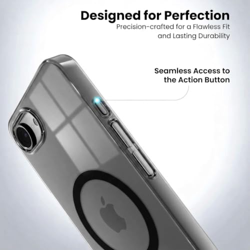 Image of Elzzi Anti Scratch Semi Transparent Cover for iPhone 17e Case, Premium PC + TPU Magnetic Phone Cases Drop Proof,Compatible with Magsafe Slim Anti Yellowing Never Yellowing Shockproof, (Grey)