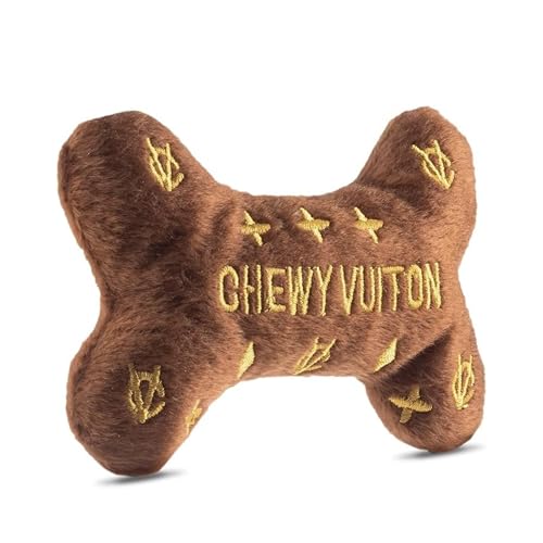 Dog Diggin Designs Chewy Vuiton Plush Dog Toy Bone | Luxury-Inspired Parody Designer Bone with Squeaker, Soft Plush Chew & Play Dog Toy – Prêt-à-Porter Play! - Image 3