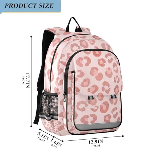Leopard Spots Pastel Pink Backpack for Kids, Front Flap School Bag, 17 Inch Boys Backpack with Chest Strap, Age 6-122