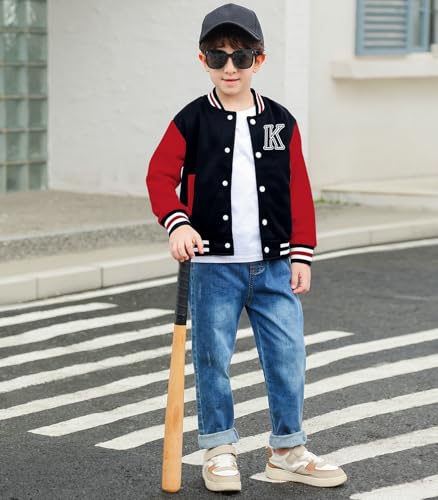 Kids Boys Baseball Jacket Toddler Varsity Fleece Letterman Coat Vintage Bomber Casual Button Outerwear with Pockets4