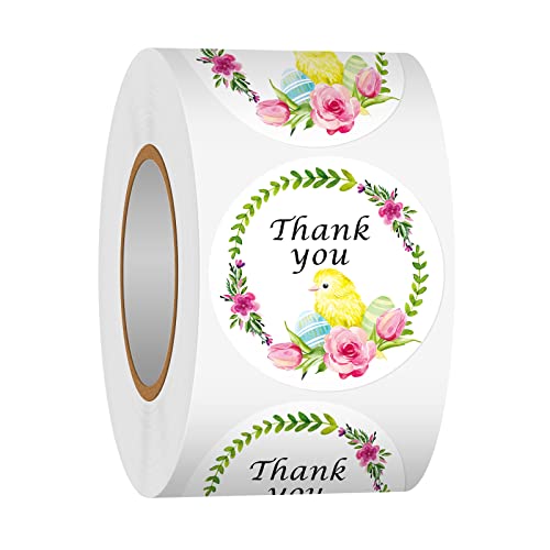 Heyfibro 500Pcs Happy Easter Stickers For Kids, 1.5 Inches Thank You Sticker Roll For Small Business, Round Labels Gift Tag Stickers For Gift Packing, Cards, Candy Bags, Party Supplies #TOP12