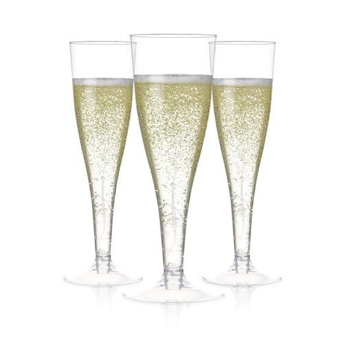 Prestee Set of 200 Plastic Champagne Flutes - Clear Champagne Glasses for Parties, Weddings, Events...