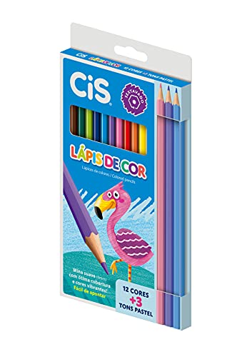 Lápis de Cor CIS, Caixa com 12 cores + 3 Lápis de Cor Tons Pastel...