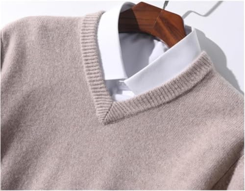 Pull col V homme 100% cachemire classique pull tricoté champagne taille XL - 2