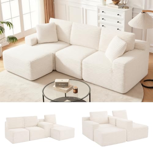 Image of Modular Sectional Sofa, Beige Boneless Couch for Living Room