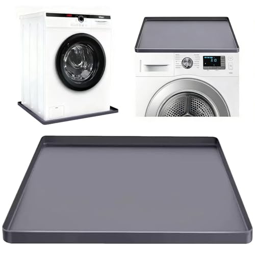 Washing Machine Drain Pan Silicone mat 27'x27' with 0.79' Raised Edges, Leak-Proof Silicone Mat, Non-Slip Waterproof Floor Protector for Washer Dryer (Grey)