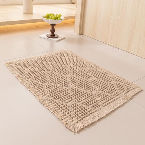 Image of HomeCloud Waffle Bath Mat, Super Absorbent Non Slip Mats for Bathroom Floor, Machine Washable Bathroom Rugs with Tassels,Ultra Soft (T.Beige)