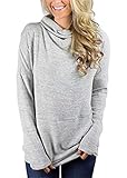 Unidear Womens Cowl Neck Pullover Lightwieght Casual Tunic Sweatshirts with Pockets #1Light Grey S